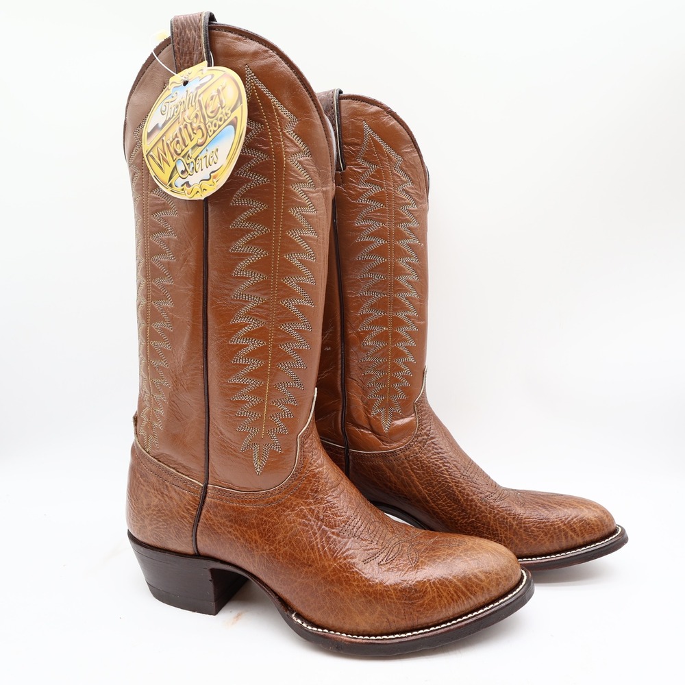 Wrangler Vintage Western Boots Mens 8.5D Brown Glazed Shoulder Leather NWT - Picture 2 of 16